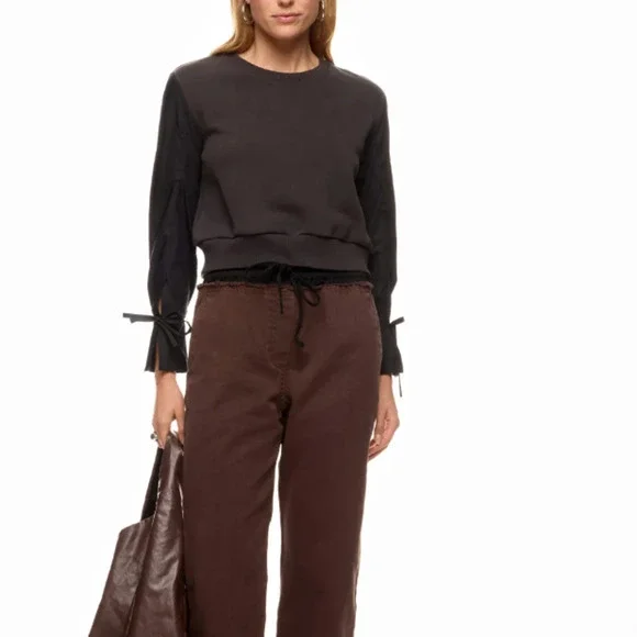 3.1 Phillip Lim Gray Crop Sweatshirt XS Whimsigoth Tie Sleeves Designer $300 - Picture 3 of 12